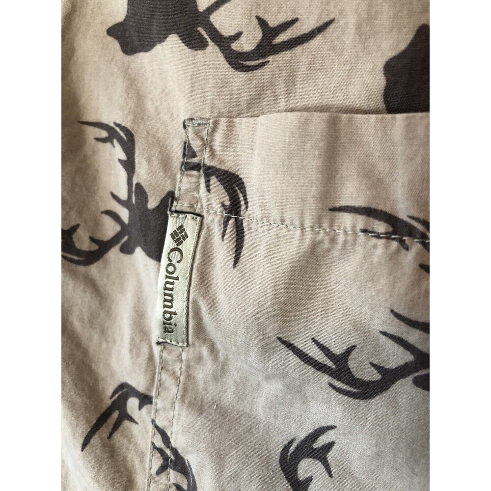 COLUMBIA Mens Sz L Shirt Outdoor Hunting Deer Buck Tan Longsleeve Button Down